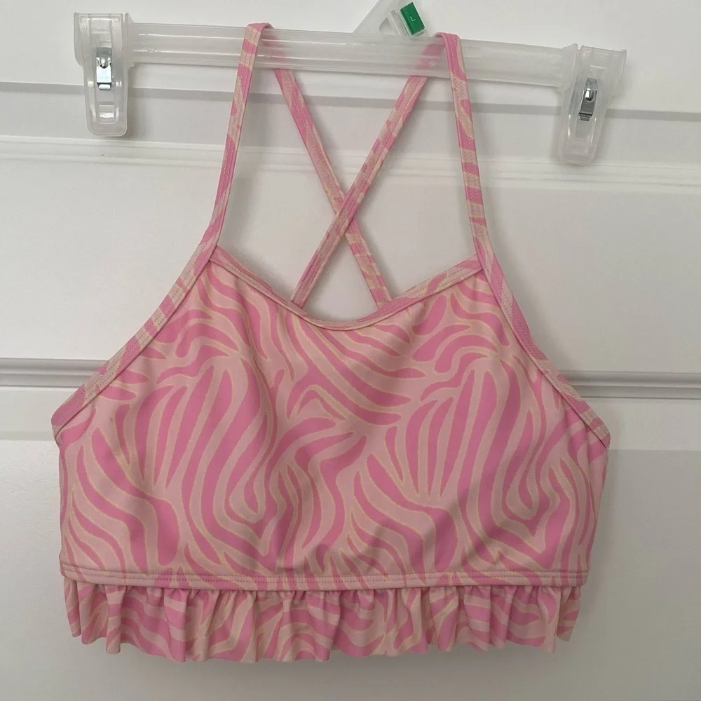 Wonder Nation Pink Cream Yellow Zebra Two Piece Ruffle Bikini Size XL 14/16